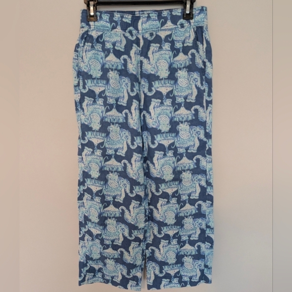Lilly Pulitzer XS Florita Linen Pant Deep Indigo Elephants Blue White Pull On - Picture 1 of 15